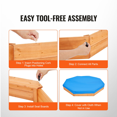 VEVOR Ξύλινο Sandbox με κάλυμμα Octagonal Sand Box Sand Pit Outdoor Ηλικίες 3-12