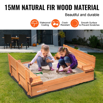 VEVOR Wooden Sandbox Sand Box Sand Pit με κάτω επένδυση για υπαίθριες ηλικίες 3-12