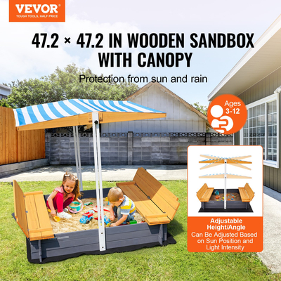 VEVOR Wooden Sandbox with Canopy Sand Box Sand Pit Εξωτερική αυλή Ηλικίες 3-12