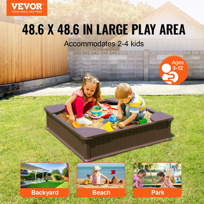VEVOR Sandbox με κάλυμμα Τετράγωνο Sand Box HDPE Sand Pit Εξωτερική αυλή πίσω αυλή Ηλικίες 3-12