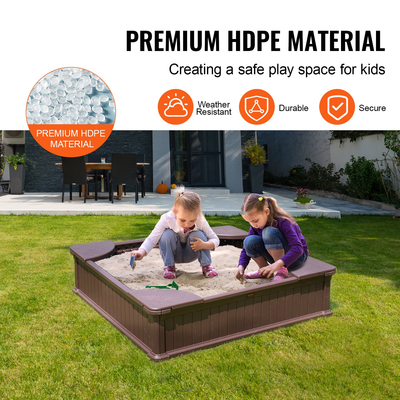 VEVOR Sandbox με κάλυμμα Τετράγωνο Sand Box HDPE Sand Pit Εξωτερική αυλή πίσω αυλή Ηλικίες 3-12