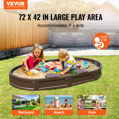 VEVOR Sandbox with Cover Oval Sand Box HDPE Sand Pit Outdoor Backyard Backyard 3-12