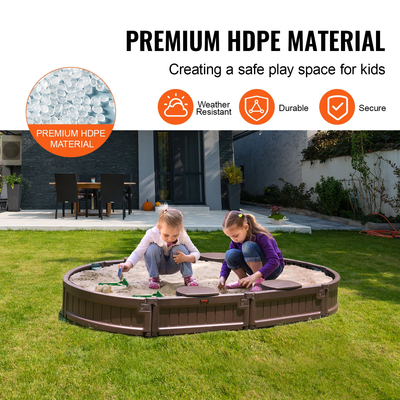 VEVOR Sandbox with Cover Oval Sand Box HDPE Sand Pit Outdoor Backyard Backyard 3-12