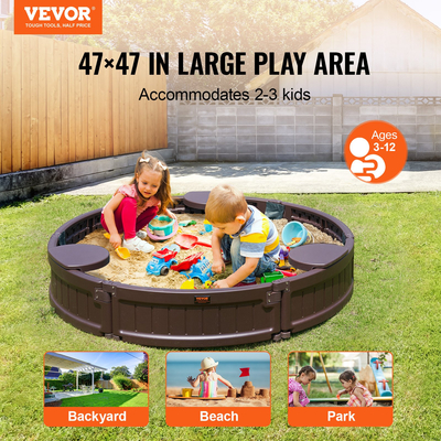 VEVOR Sandbox με κάλυμμα Στρογγυλό Sand Box HDPE Sand Pit Outdoor Backyard Ηλικίες 3-12