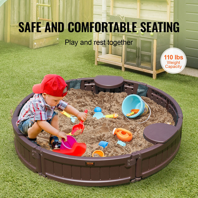 VEVOR Sandbox με κάλυμμα Στρογγυλό Sand Box HDPE Sand Pit Outdoor Backyard Ηλικίες 3-12