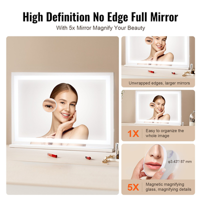 VEVOR Lighted Makeup Mirror 3 Color Vanity με USB Desktop Βάση τοίχου 31,5x21,7 ίντσες