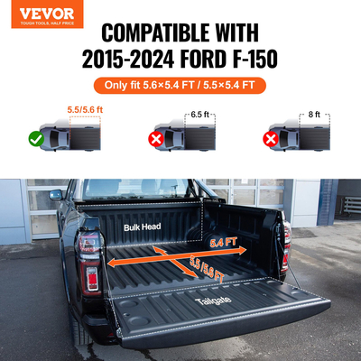 VEVOR Tri-Fold Tonneau Cover Truck Bed Cover for 2015-2024 Ford F-150 LED Light