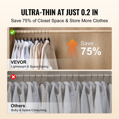 VEVOR Velvet Hangers 50 Pack Μαύρες αντιολισθητικές κρεμάστρες με περιστρεφόμενο γάντζο 360 μοιρών