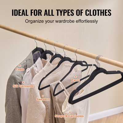 VEVOR Velvet Hangers 50 Pack Μαύρες αντιολισθητικές κρεμάστρες με περιστρεφόμενο γάντζο 360 μοιρών