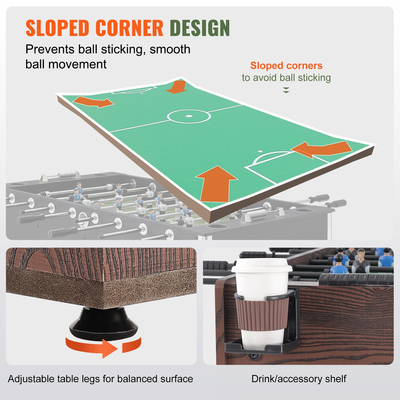 Τραπέζι VEVOR Foosball, Τραπέζι Foosball 48 ιντσών κανονικού μεγέθους, Εσωτερικό τραπέζι πλήρους μεγέθους για σπίτι, οικογένεια και αίθουσα παιχνιδιών, σετ τραπέζι ποδοσφαίρου με ποδόσφαιρο, περιλαμβάνει 2 μπάλες και 2 ποτηροθήκες