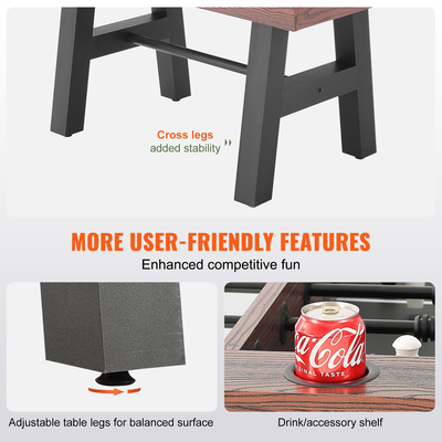 VEVOR Foosball Τραπέζι, 55 ιντσών Standard Size Τραπέζι Foosball, Εσωτερικό τραπέζι πλήρους μεγέθους για το σπίτι, την οικογένεια και την αίθουσα παιχνιδιών, ποδόσφαιρο με τραπέζι για ποδόσφαιρο, περιλαμβάνει 4 μπάλες και 2 ποτηροθήκες