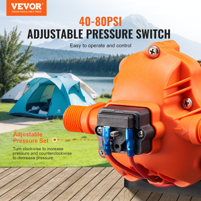 VEVOR 12V Αντλία Διαφράγματος 3GPM 11,36 L/min Διακόπτης πίεσης αντλίας νερού 3 θαλάμων