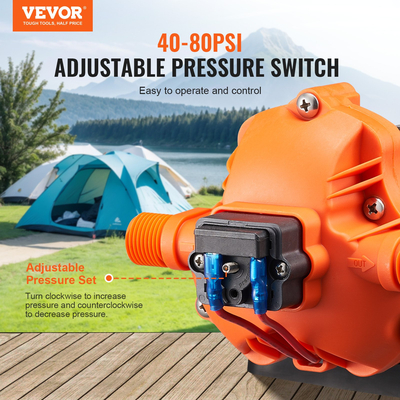 VEVOR 12V Αντλία Διαφράγματος 3,5GPM 13,25L/min Διακόπτης πίεσης αντλίας νερού 3 θαλάμων