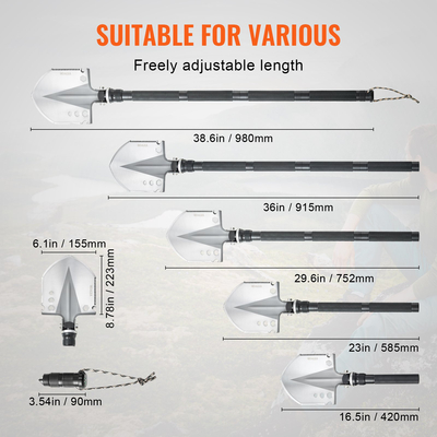 VEVOR Survival Φτυάρι 13 σε 1 Κάμπινγκ Φτυάρι Πτυσσόμενο Πολυεργαλείο Φορητό Συμπαγές