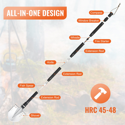 VEVOR Survival Φτυάρι 13 σε 1 Κάμπινγκ Φτυάρι Πτυσσόμενο Πολυεργαλείο Φορητό Συμπαγές