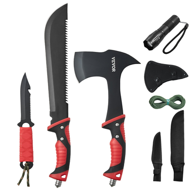 VEVOR Camping Hatchet Machete Σετ Μαχαιριών Θήκη Κυνηγετικό Μαχαίρι Φακός Paracord