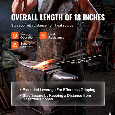 VEVOR Blacksmith Tongs, 18” 4 ΤΕΜ, V-Bit Bolt Tongs, Wolf Jaw Tongs, Z V-Bit Tongs and Gripping Tongs, Carbon Steel Forge Tongs με Α3 Ατσάλινα πριτσίνια, για αρχάριους και έμπειρους σιδηρουργούς, λεπίδες