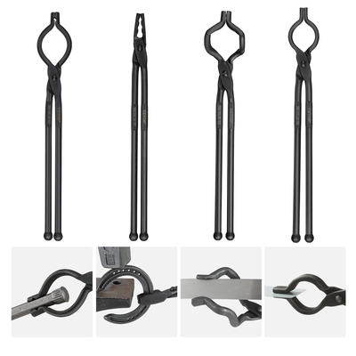 VEVOR Blacksmith Tongs, 18” 4 ΤΕΜ, V-Bit Bolt Tongs, Wolf Jaw Tongs, Z V-Bit Tongs and Gripping Tongs, Carbon Steel Forge Tongs με Α3 Ατσάλινα πριτσίνια, για αρχάριους και έμπειρους σιδηρουργούς, λεπίδες
