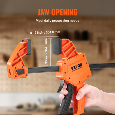 Σφιγκτήρες ράβδων VEVOR για ξυλουργική, 2-συσκευασία 12&quot; Σφιγκτήρας με ένα χέρι/Spreader, Γρήγορη αλλαγή σφιγκτήρα F με όριο φορτίου 300 lbs, πλαστικό υψηλής αντοχής και ανθρακούχο χάλυβα, σφιγκτήρες ξύλου για κατεργασία μετάλλου