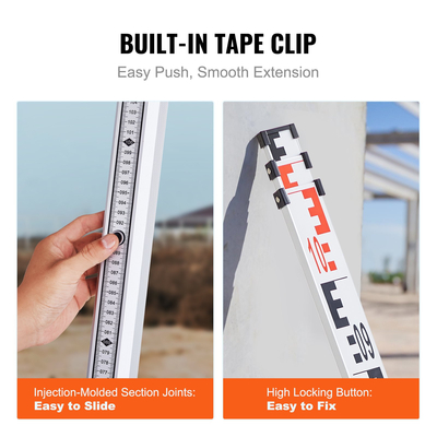 Ράβδος μέτρησης VEVOR 3M Metric Telescopic Grade Rod CM/MM με επίπεδο &amp; τσάντα φυσαλίδων