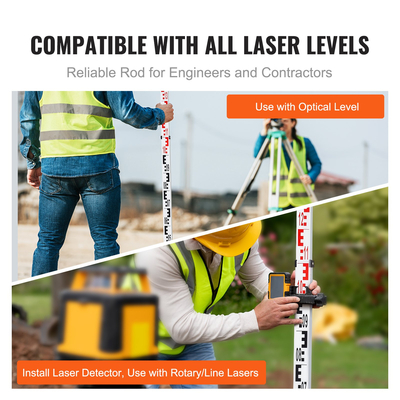 Ράβδος μέτρησης VEVOR 3M Metric Telescopic Grade Rod CM/MM με επίπεδο &amp; τσάντα φυσαλίδων