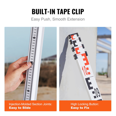 Ράβδος μέτρησης VEVOR 4M Metric Telescopic Grade Rod CM/MM με επίπεδο &amp; τσάντα φυσαλίδων