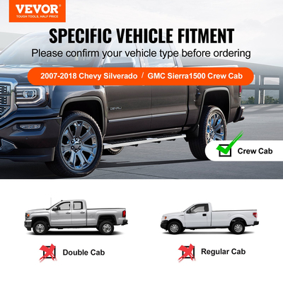 VEVOR Running Boards, Step Bars 6&quot; Συμβατές με 2007-2018 Chevy Silverado/GMC Sierra 1500 Crew Cab/2019 2500HD 3500HD 1500 LD, 201 πλαϊνά σκαλοπάτια από ανοξείδωτο χάλυβα Nerf Bars, Capacity, 50