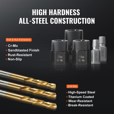 Σετ βιδών εξολκέα μπουλονιών VEVOR 48 τεμαχίων, με σετ εξολκέα μπουλονιών 13 τμχ, εξολκείς βιδών 19 τμχ, τρυπάνια ανάστροφου HSS 16 τμχ, θήκη αποθήκευσης, για αφαίρεση κατεστραμμένων μπουλονιών, βιδών και παξιμαδιών