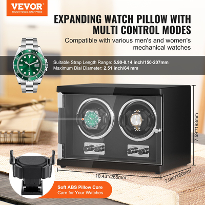 VEVOR Watch Winder Διπλό κουρδιστήρι ρολογιών για αυτόματο ρολόι με 2 μοτέρ Mabuchi