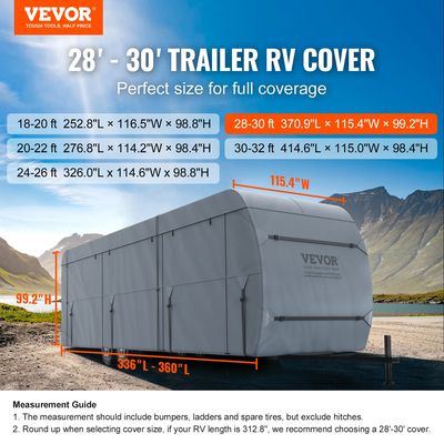 Κάλυμμα τροχόσπιτου VEVOR Trailer Travel Camper Αδιάβροχο κάλυμμα τροχόσπιτου 28&#039;-30&#039; Class A RV