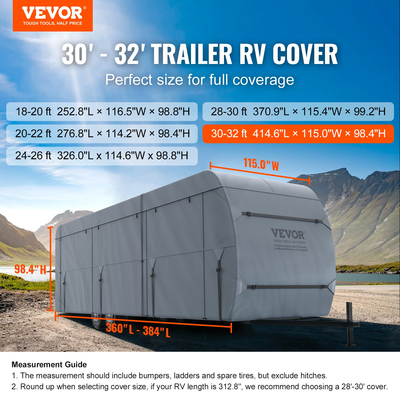 Κάλυμμα τροχόσπιτου VEVOR Trailer Travel Camper Αδιάβροχο κάλυμμα τροχόσπιτου 30&#039;-32&#039; Class A RV