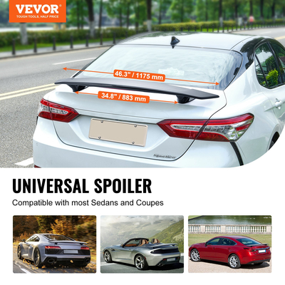VEVOR GT Wing Spoiler Car, Universal Spoiler 46,3 ιντσών, Συμβατό με τα περισσότερα Sedan και Coupe, Υλικό ABS υψηλής αντοχής, Πτέρυγα πίσω αεροτομής αυτοκινήτου, Racing Spoiler BGW/JDM Drift Glossy Black