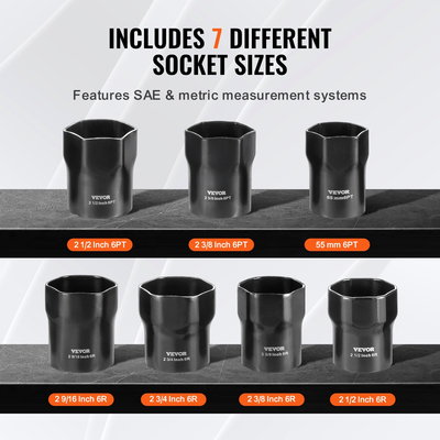 Σετ ρουλεμάν τροχού VEVOR Locknut Socket 1/2 in Drive 7 Pcs SAE και Metric 6 Point