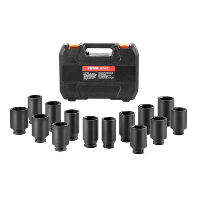 VEVOR Axle Nut Impact Socket Socket 1/2&quot; Drive Deep 6+12 Point 14PCS Metric Socket