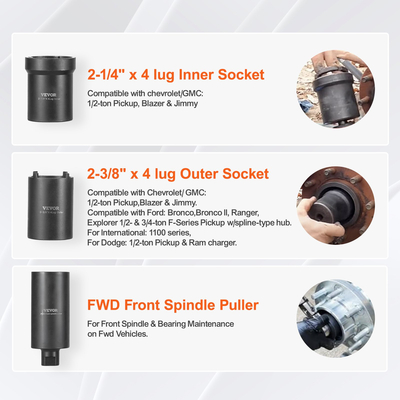 Σετ εργαλείων υποδοχής παξιμαδιών ατράκτου VEVOR 1/2 ιντσών Σετ 6 τεμαχίων με καρύδια πλήμνης άξονα