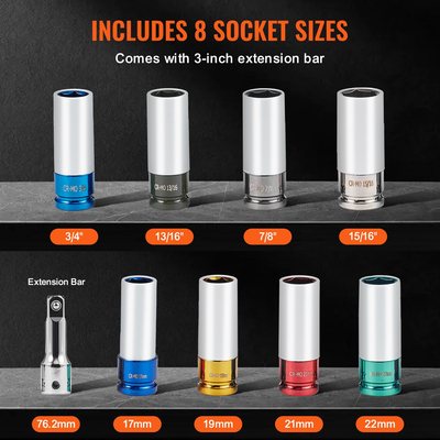 VEVOR Lug Nut Impact Socket Set 1/2 in Drive Metric και SAE 6-Point Deep Socket