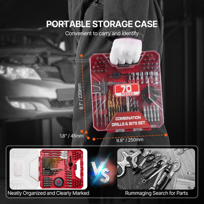 VEVOR Σετ τρυπανιών 70 τμχ Σετ μύτες κατσαβιδιού με θήκη μεταφοράς πολλαπλών χρήσεων