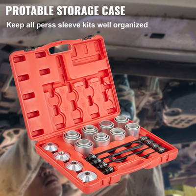 VEVOR 28 PCS Sleeve Kit Pull and Press, 45# Steel Removal Installation Bushes Bearings Tool Kit, Bush Insertion Sleeve Tool Set λειτουργεί στα περισσότερα αυτοκίνητα και κινητήρες LCV, HGV