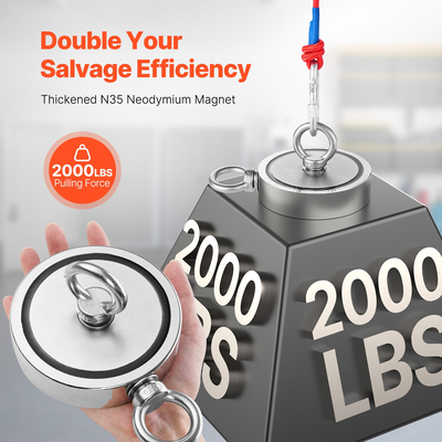 VEVOR 2000 LBS Strong Fishing Magnet Kit Διπλής όψης Pull Force Rope Carabiner