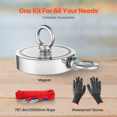 VEVOR 2000 LBS Strong Fishing Magnet Kit Διπλής όψης Pull Force Rope Carabiner