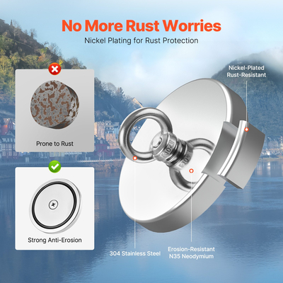 VEVOR 1300 LBS Κιτ ισχυρού μαγνήτη ψαρέματος Καραμπίνερ σχοινιού δύναμης έλξης μονής όψης