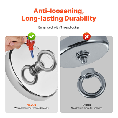 VEVOR 1300 LBS Κιτ ισχυρού μαγνήτη ψαρέματος Καραμπίνερ σχοινιού δύναμης έλξης μονής όψης