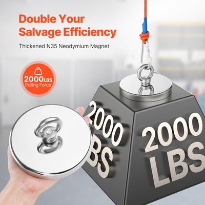 VEVOR 2000 LBS Strong Fishing Magnet Kit Μονής όψης Pull Force Rope Carabiner