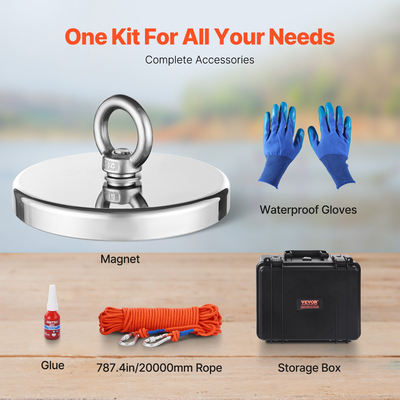 VEVOR 2000 LBS Strong Fishing Magnet Kit Μονής όψης Pull Force Rope Carabiner
