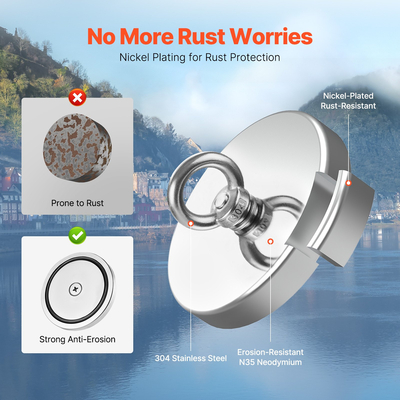 VEVOR 2000 LBS Strong Fishing Magnet Kit Μονής όψης Pull Force Rope Carabiner