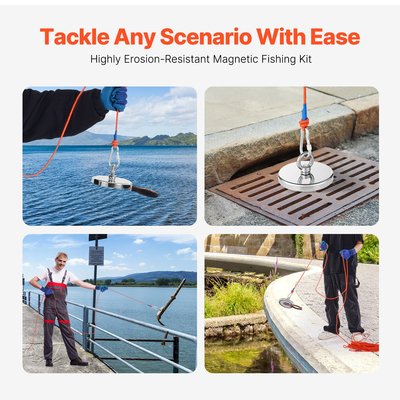 VEVOR 2000 LBS Strong Fishing Magnet Kit Μονής όψης Pull Force Rope Carabiner