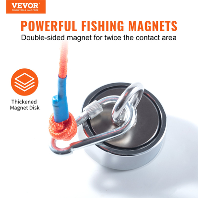 VEVOR Magnet Fishing Kit, 1200lbs Μαγνήτες ψαρέματος διπλής όψης Pulling Force, Μαγνήτης διαμέτρου 2,95 ιντσών με σχοινί, γάντζος αρπάγης, γάντια, αδιάβροχη θήκη, κλειδαριά με νήματα, μπουλόνι ματιών, για ψάρεμα