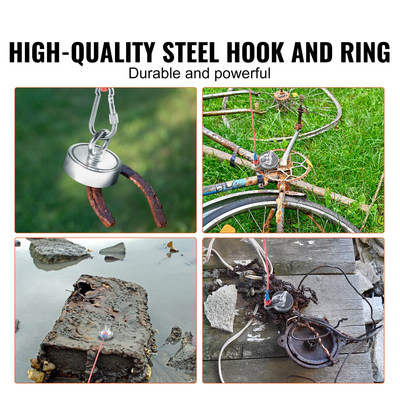 VEVOR Magnet Fishing Kit, 1200lbs Μαγνήτες ψαρέματος διπλής όψης Pulling Force, Μαγνήτης διαμέτρου 2,95 ιντσών με σχοινί, γάντζος αρπάγης, γάντια, αδιάβροχη θήκη, κλειδαριά με νήματα, μπουλόνι ματιών, για ψάρεμα