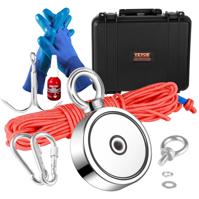 VEVOR Magnet Fishing Kit, 1200lbs Μαγνήτες ψαρέματος διπλής όψης Pulling Force, Μαγνήτης διαμέτρου 2,95 ιντσών με σχοινί, γάντζος αρπάγης, γάντια, αδιάβροχη θήκη, κλειδαριά με νήματα, μπουλόνι ματιών, για ψάρεμα