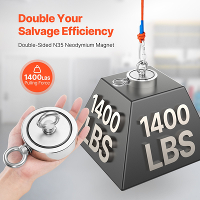 VEVOR 1400 LBS Strong Fishing Magnet Kit Καραμπίνερ διπλής όψης Pull Force Rope